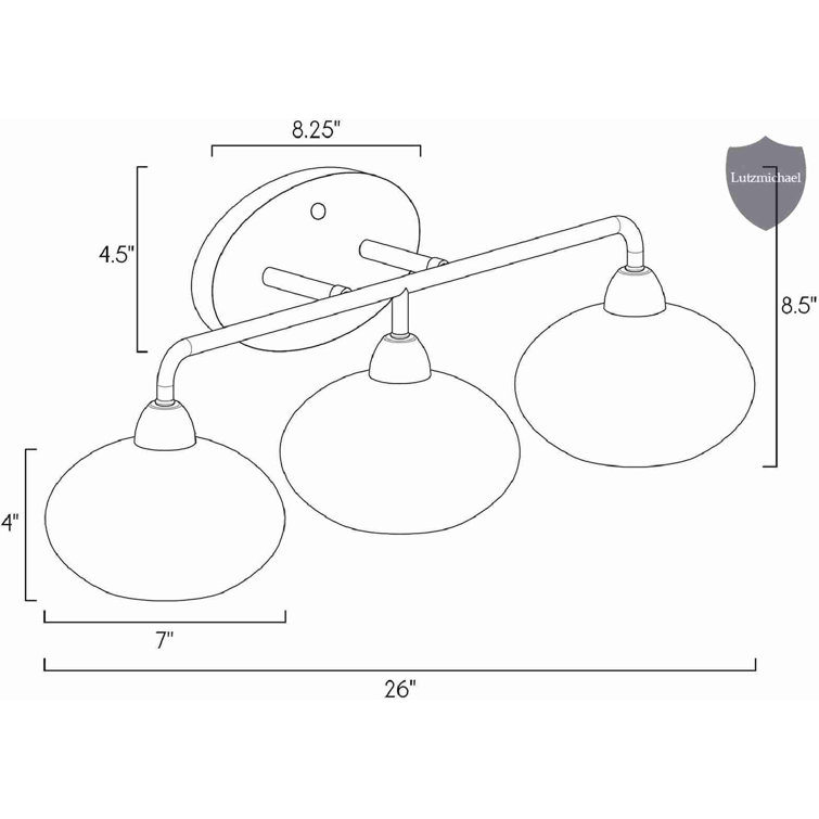Orren Ellis 3Light Vanity/Bathroom Light + Hammered Glass Shades